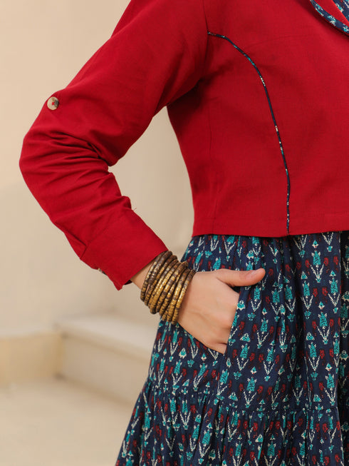 Women Ethnic Motifs Printed Fit & Flare Dress With Jacket